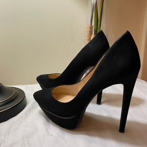 Black Suede Point Toe Heels